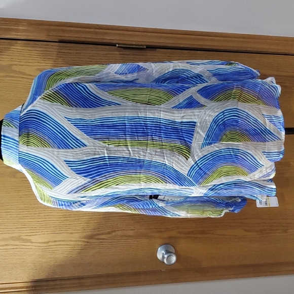 2OH silk blue green sheer color wave asymmetric long sleeve shirt - Picture 6 of 7